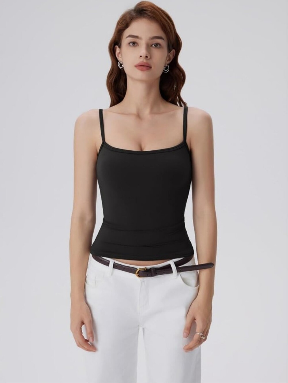 NWT Black Fitted Cami Tank Top Capsule Wardrobe Academia Sz Medium Made In USA
